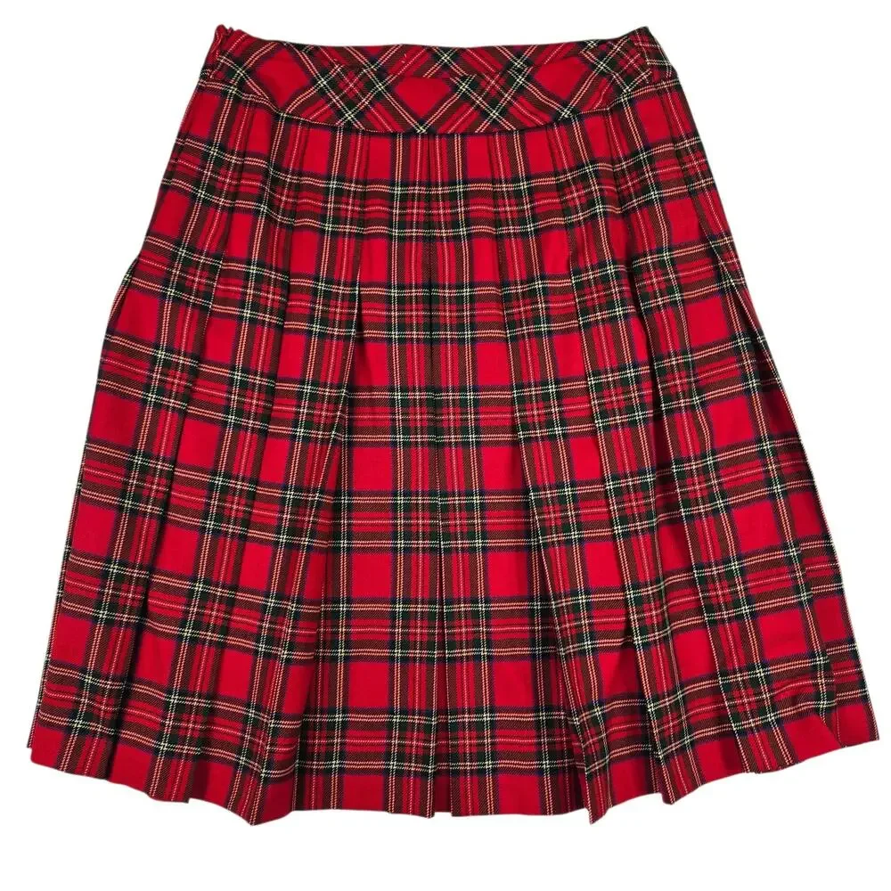 Womens Vintage Pendleton Skirt Size 6P Red Tartan Pleated A-line NWOT USA Wool